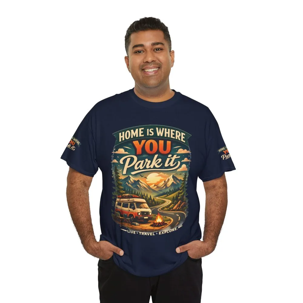 1067287974018986633_2048.jpeg Unisex Heavy Cotton Tee — "Hom Is Where You Park It" Design Scenic-Line