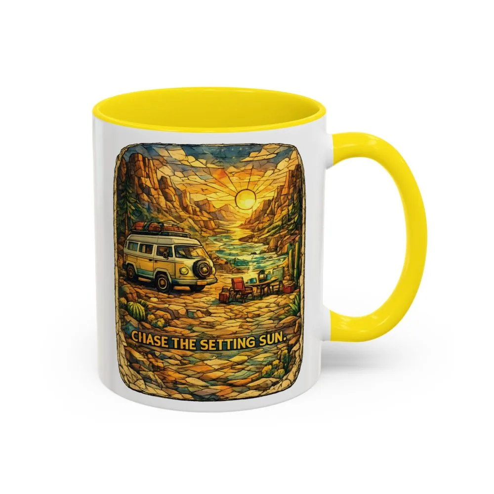 Accent Coffee Mug (11, 15oz) — "Chase The Settings Sun" Design Cubic-Line