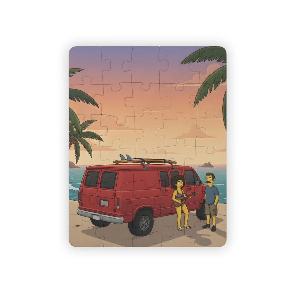 Kids' 30‑Piece Camping Puzzle — Surfing Family Sunset Jigsaw