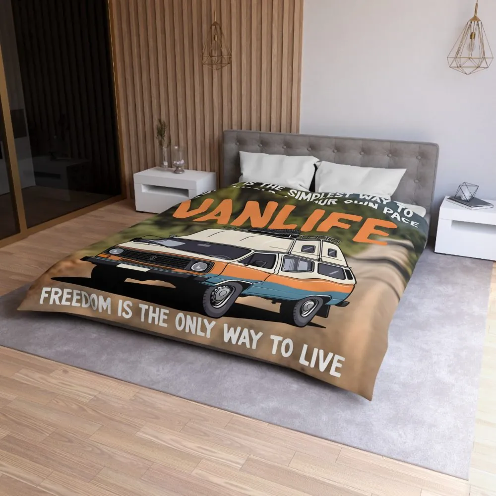10689292682730230520_2048.jpeg Duvet Cover — "Vanlife freedom is the only way to live" Retro Camper Van Freedom Bedding