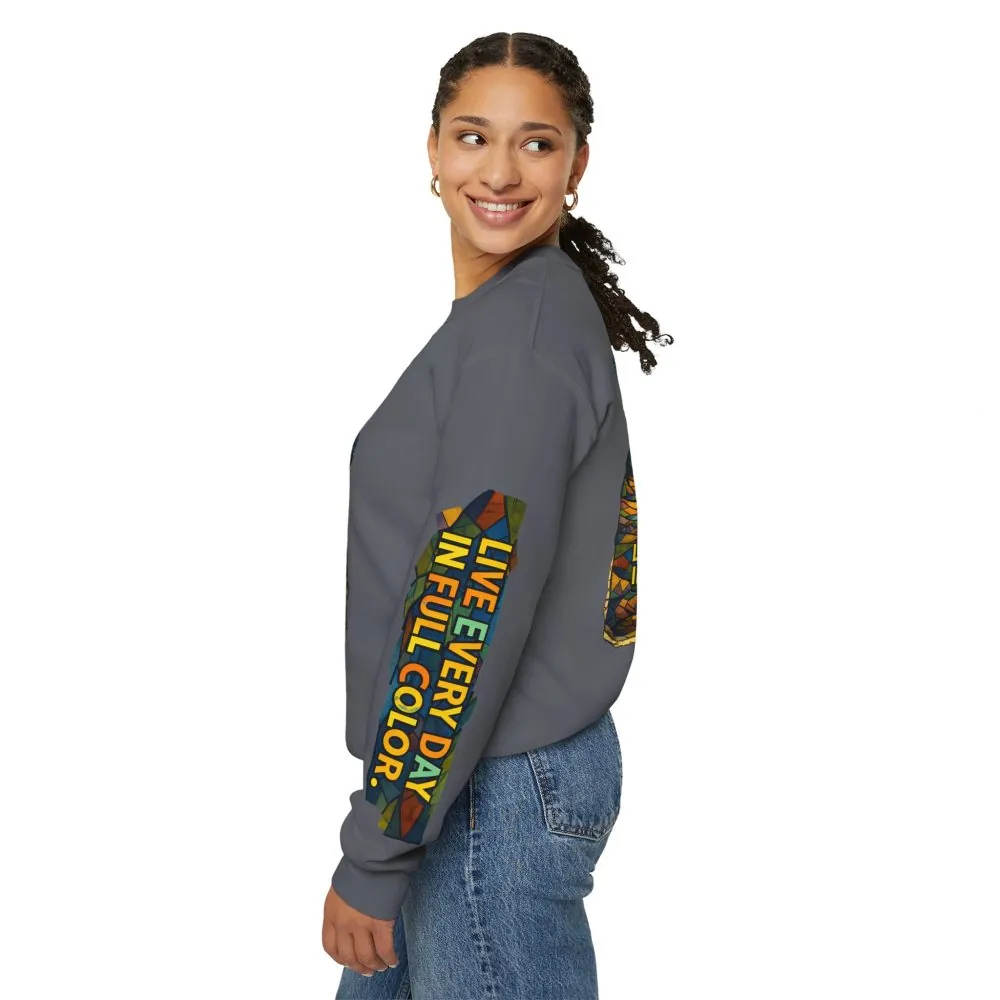10689893972130198672_2048.jpeg Unisex Heavy Blend™ Crewneck Sweatshirt — "Live Every Day InFull Color" Design Cubic-Line
