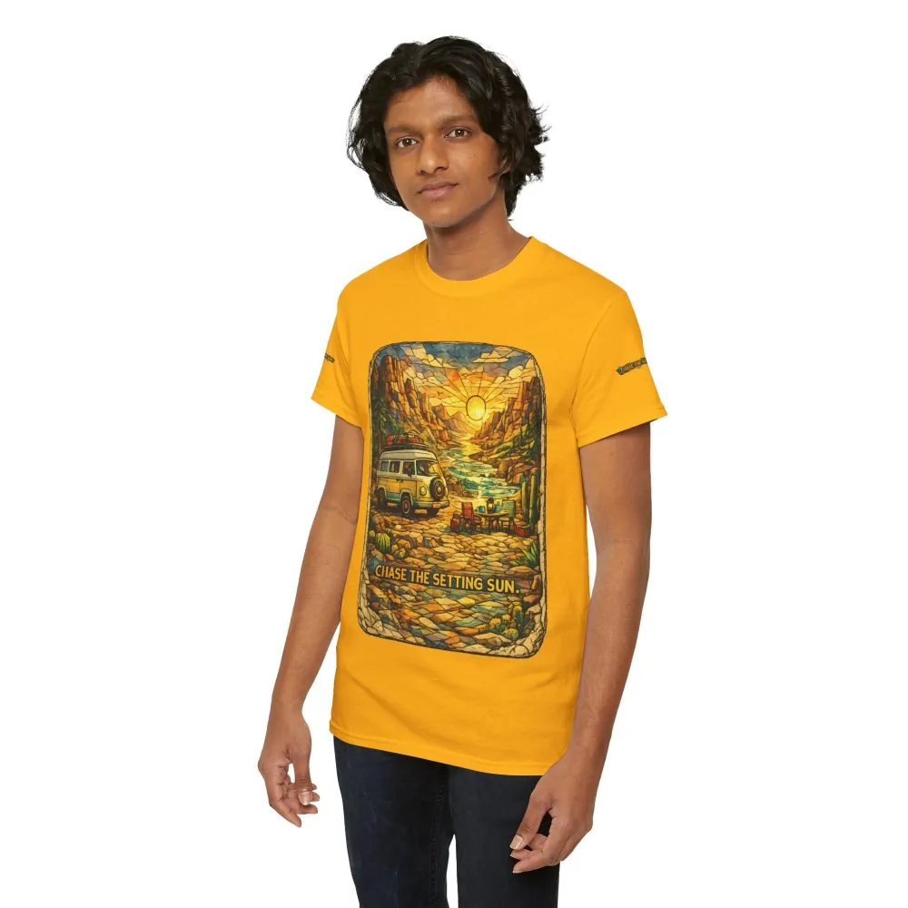 10703731511812509694_2048.jpeg Unisex Heavy Cotton Tee — "Chase The Settings Sun" Design Cubic-Line