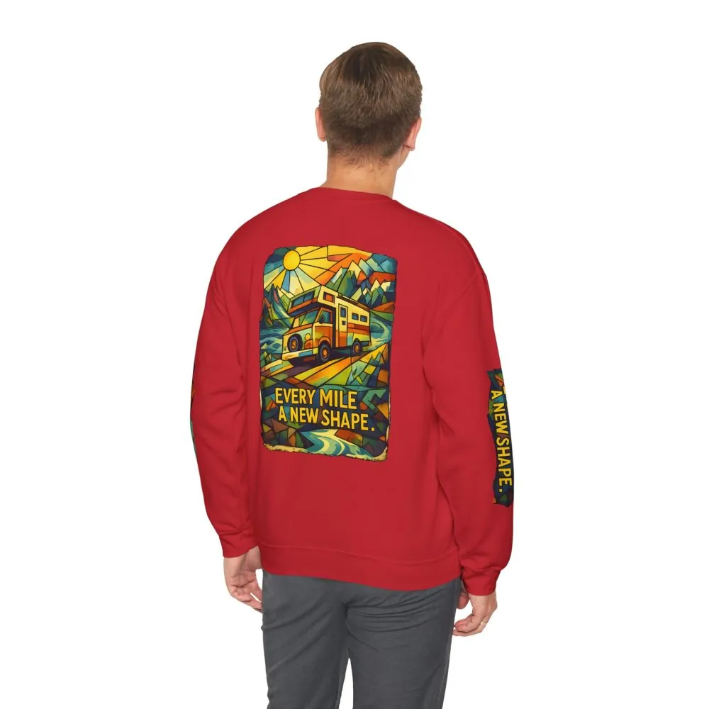 Unisex Heavy Blend™ Crewneck Sweatshirt — "Every Mile A New Shape" Design Cubic-Line