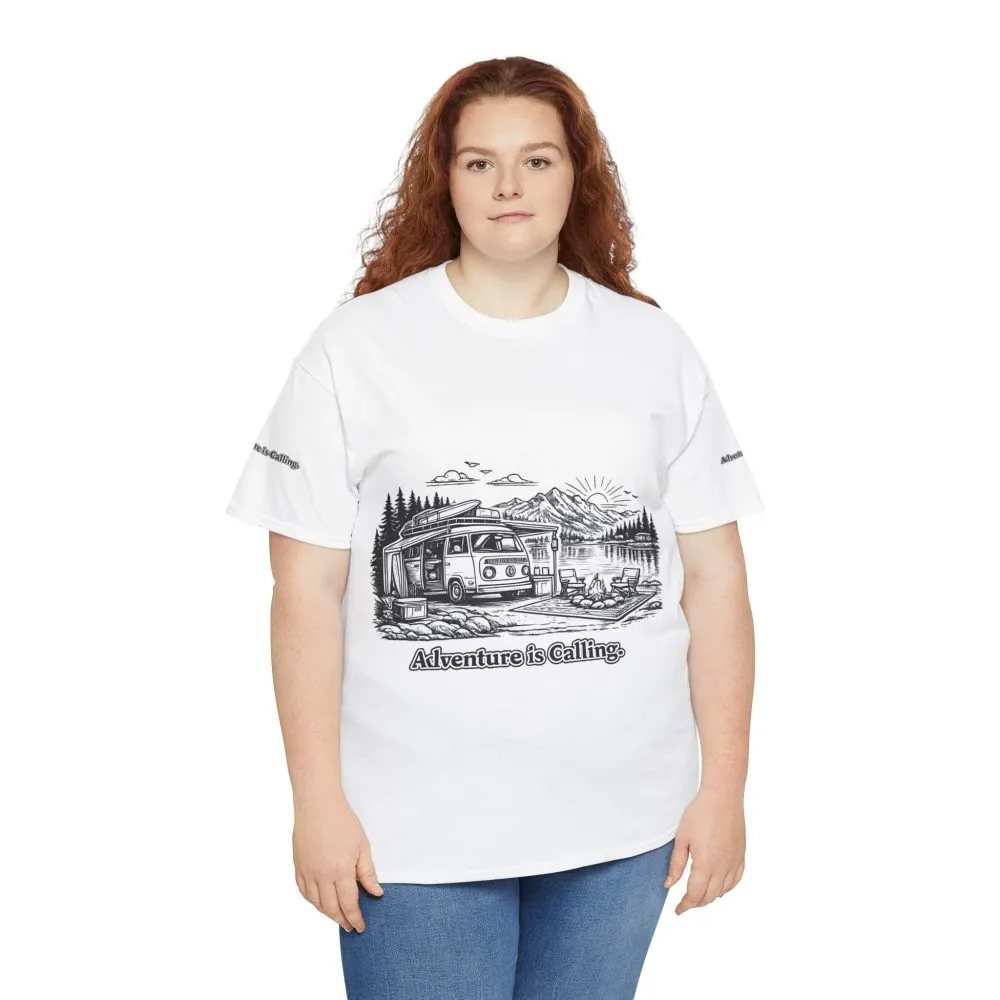 10709137492338253047_2048.jpeg Unisex Heavy Cotton Tee — "Adventure Is Calling" Design Minimal-Line