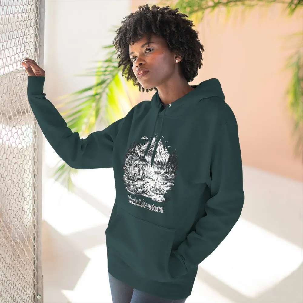 Three-Panel Fleece Hoodie - "Seek Adventure" Design Minimal-Line