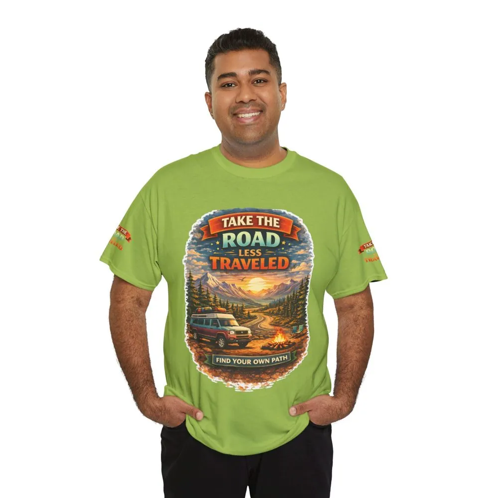 1071344226808461053_2048.jpeg Unisex Heavy Cotton Tee — "Take The Road Less Traveled" Design Scenic-Line