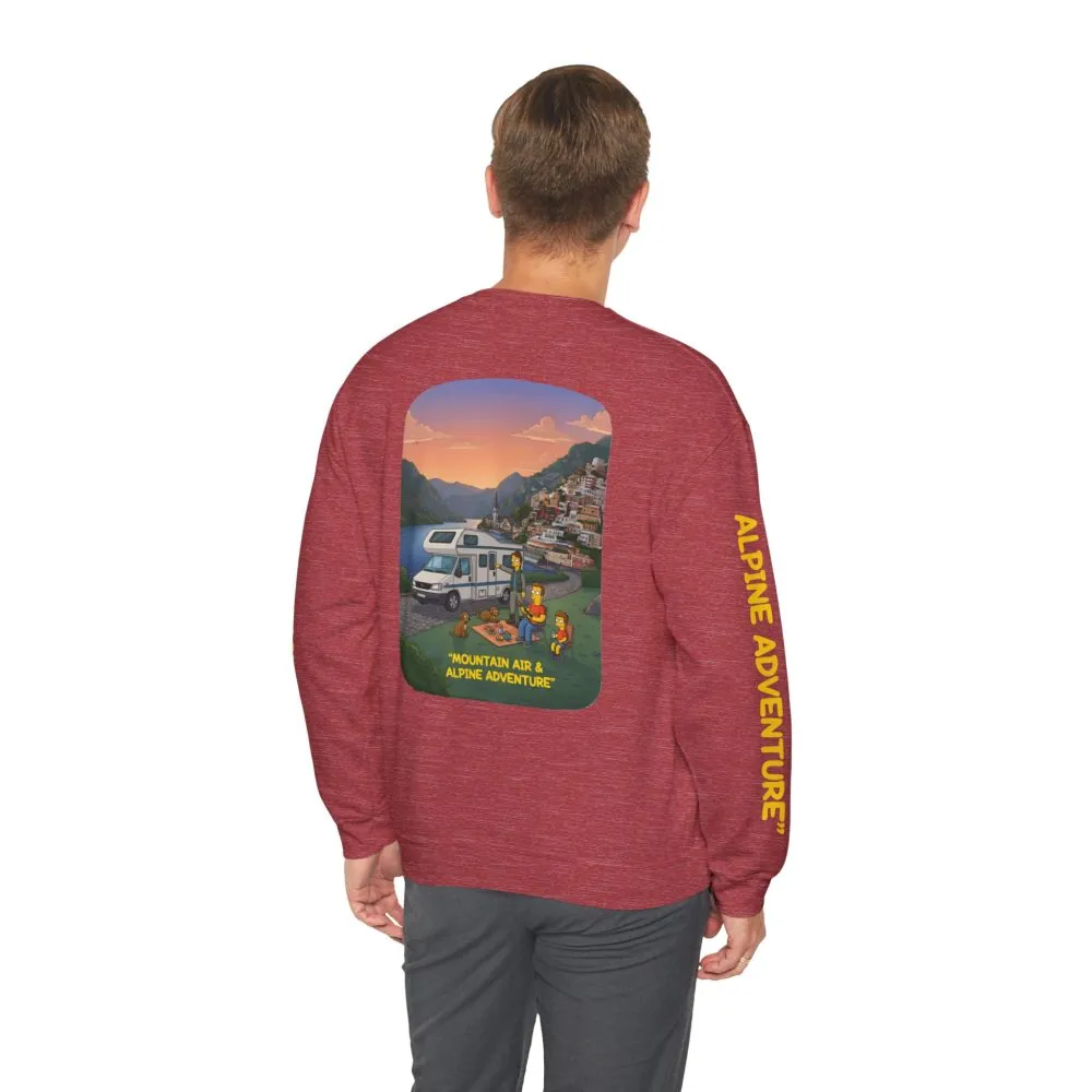 Unisex Heavy Blend™ Crewneck Sweatshirt — "Mountain Air-Alpine Adventure" Design Sitcom-Line