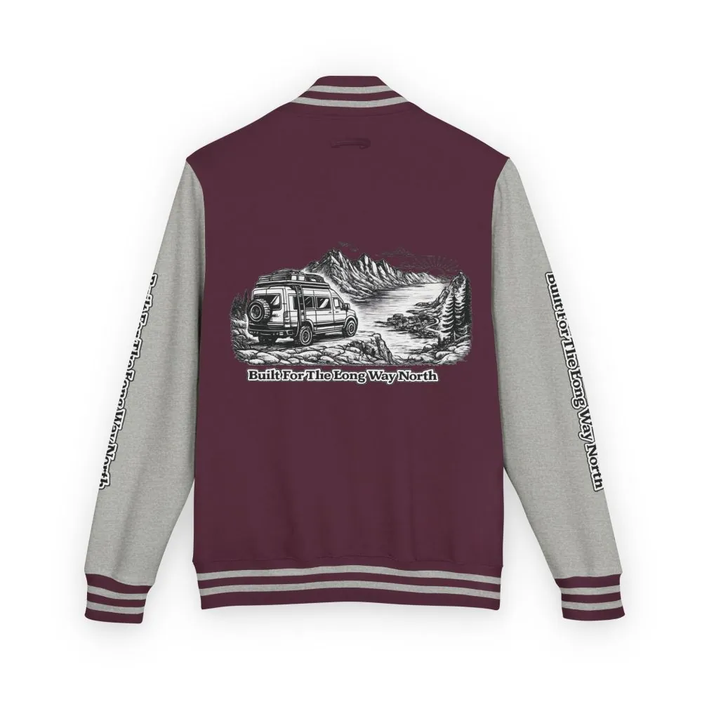 10728146039625571714_2048.jpeg Unisex Heavyweight Letterman Jacket — "Built For The Long Way North" Travel Varsity Coat