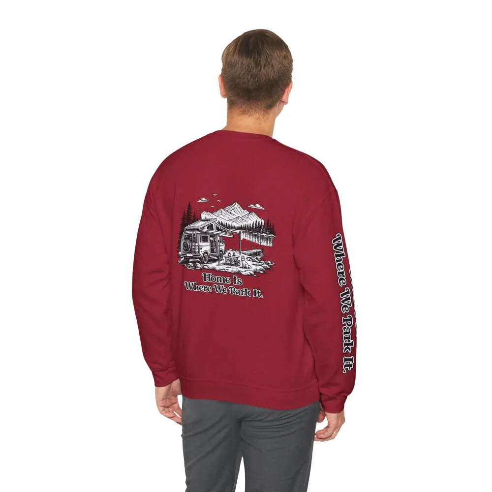 1074997613269334612_2048.jpeg Unisex Heavy Blend™ Crewneck Sweatshirt — "Home Is Where You Park It" Design Minimal-Line
