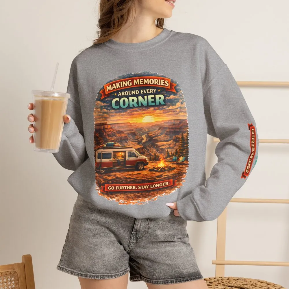1075339993109135428_2048.jpeg Unisex Heavy Blend™ Crewneck Sweatshirt — "Making Memories Around Every Corner" Design Scenic-Line