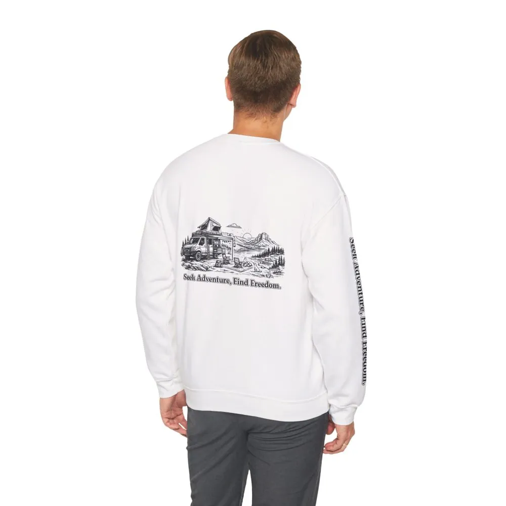 1075393294511973142_2048.jpeg Unisex Heavy Blend™ Crewneck Sweatshirt — "Seek Adventure, Find Freedom" Design Minimal-Line