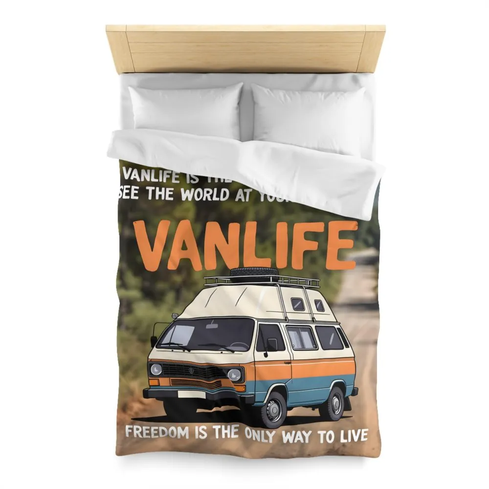 10763901322373127136_2048.jpeg Duvet Cover — "Vanlife freedom is the only way to live" Retro Camper Van Freedom Bedding