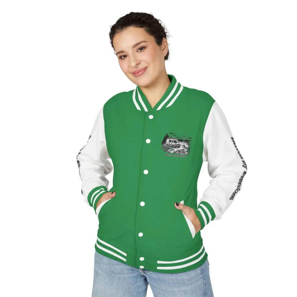 10769941378541482928_2048.jpeg Unisex Heavyweight Letterman Jacket — "Driven By freedom" Travel Varsity Coat