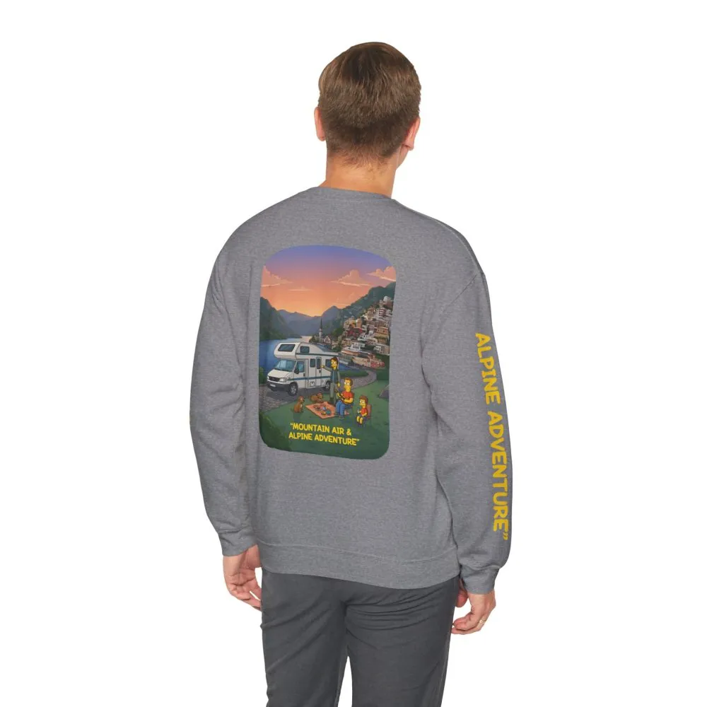 Unisex Heavy Blend™ Crewneck Sweatshirt — "Mountain Air-Alpine Adventure" Design Sitcom-Line
