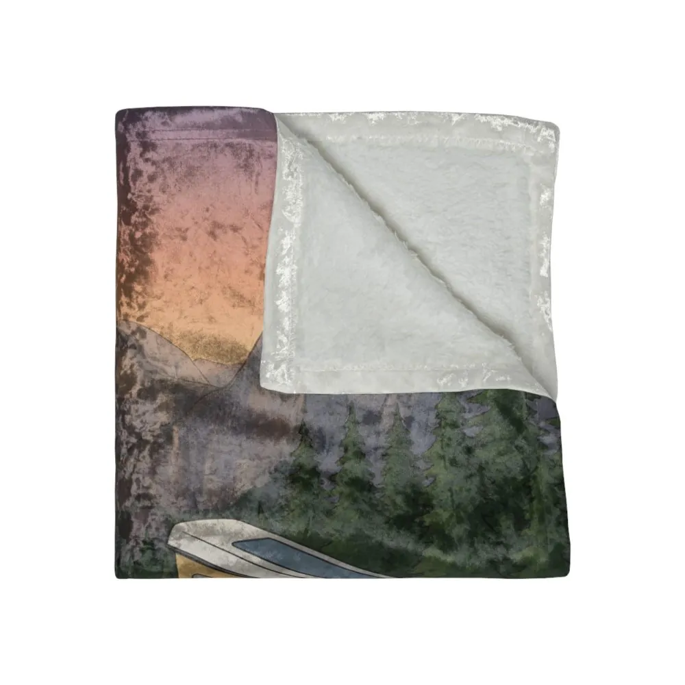 Crushed Velvet Blanket —"Adventure Awaits-Go Find It"" Design Sitcom-Line (Campervan)