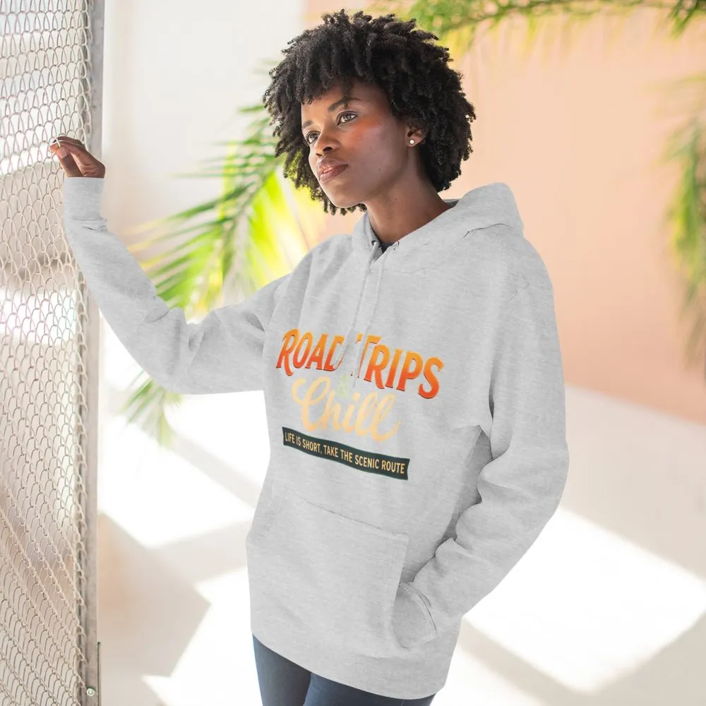 Three-Panel Fleece Hoodie - "Road Trips & Chill" Design Scenic-Line