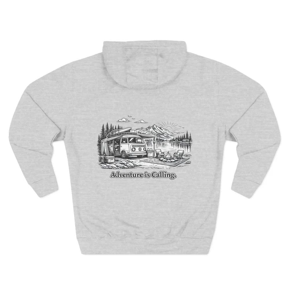 Three-Panel Fleece Hoodie - "Adventure Is Calling" Design Minimal-Line