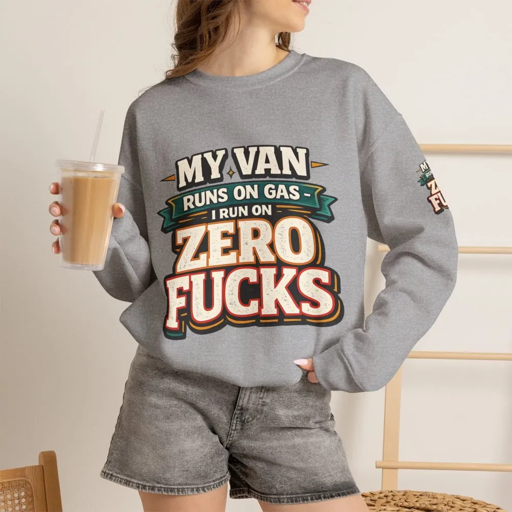 Unisex Heavy Blend™ Crewneck Sweatshirt — "My Van Runs On Gas" Design F**K-Line