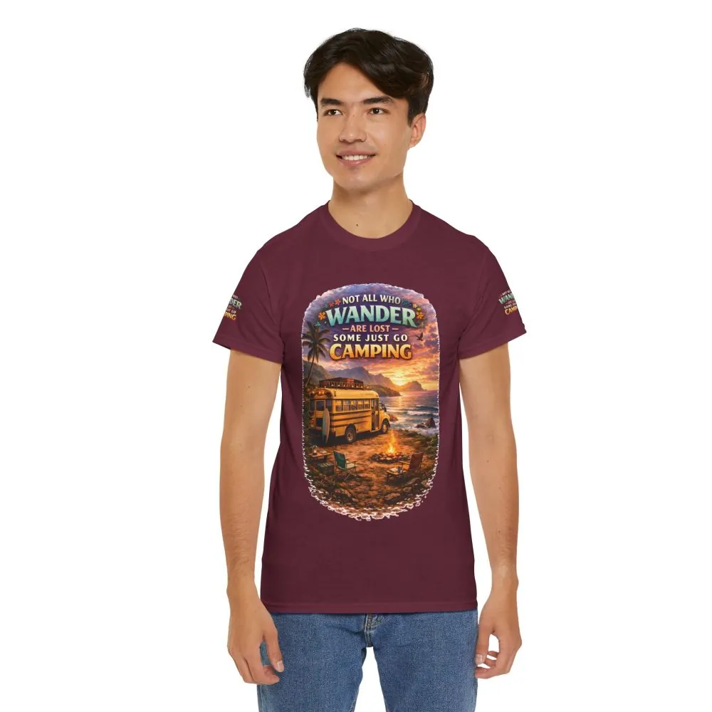 Unisex Heavy Cotton Tee — "Not All Who Wander Are Lost" Design Scenic-Line