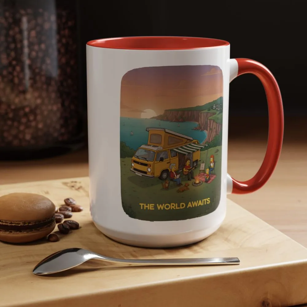 Accent Coffee Mug (11, 15oz) — "The World Awaits" Design Sitcom-Line