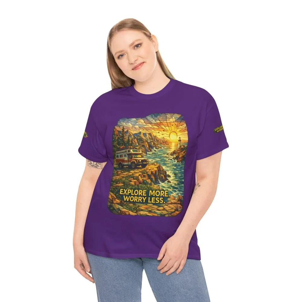 10830504692827469148_2048.jpeg Unisex Heavy Cotton Tee — "Explore More Worry Less" Design Cubic-Line