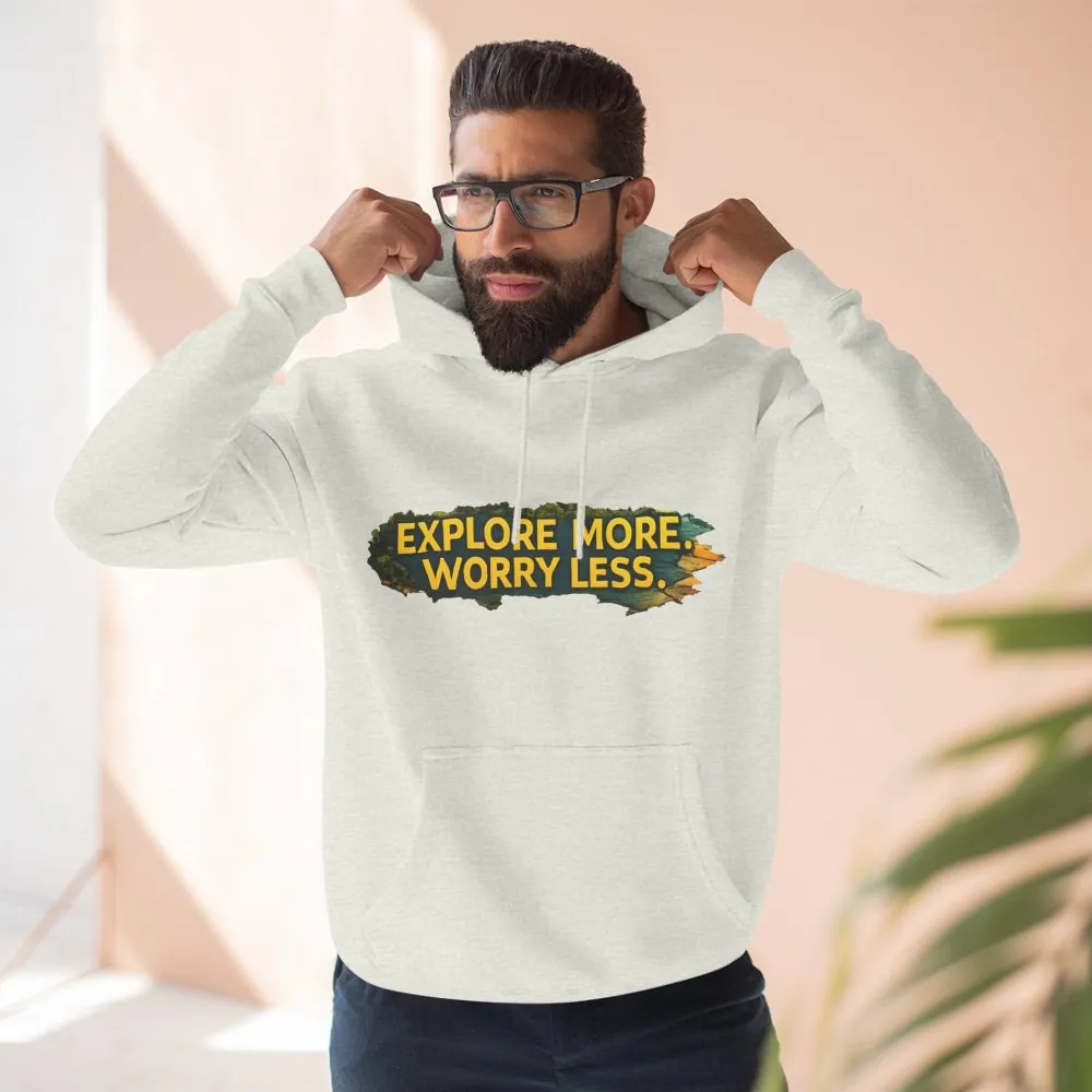 10846873247534735192_2048.jpeg Three-Panel Fleece Hoodie - "Explore More Worry Less" Design Cubic-Line