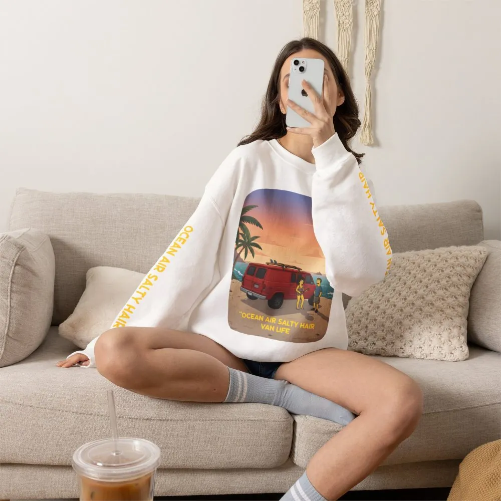 Unisex Heavy Blend™ Crewneck Sweatshirt — "Ocean Air Salty Hair Van Life" Design Sitcom-Line