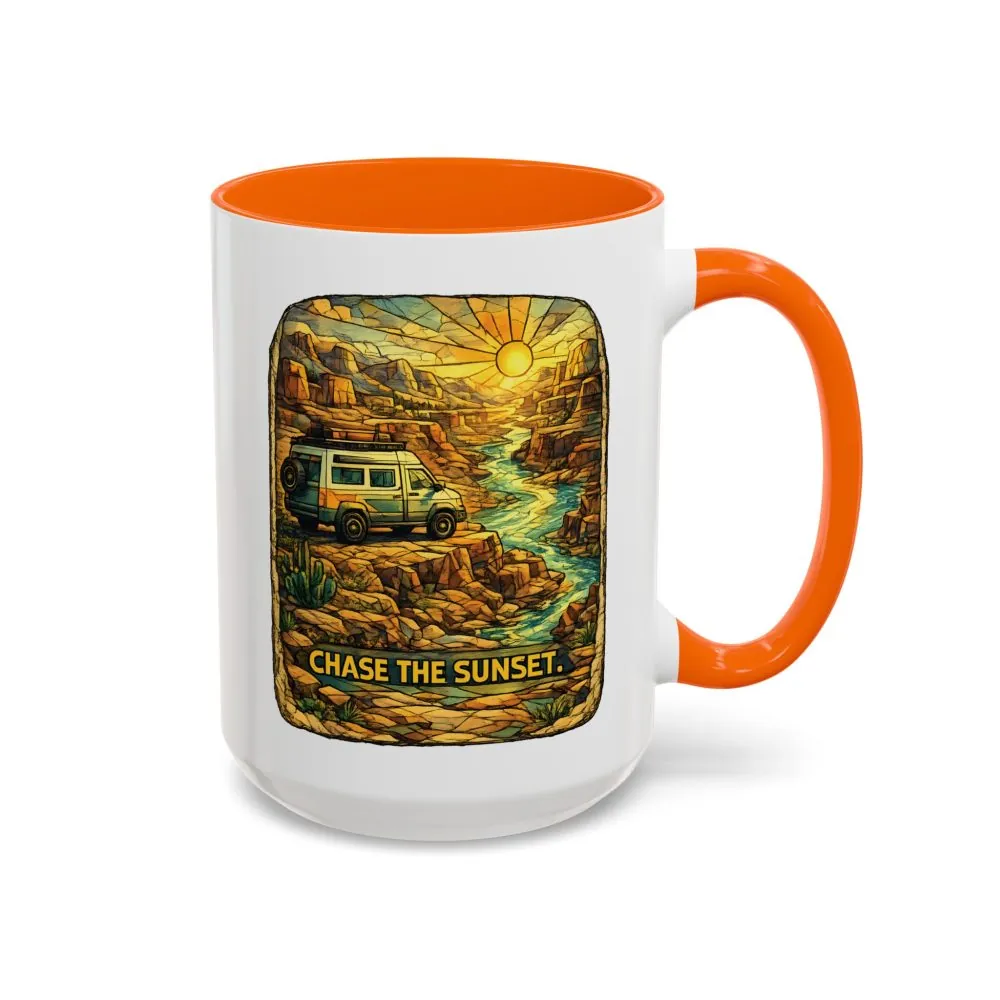 Accent Coffee Mug (11, 15oz) — "Chase The Sunset" Design Cubic-Line