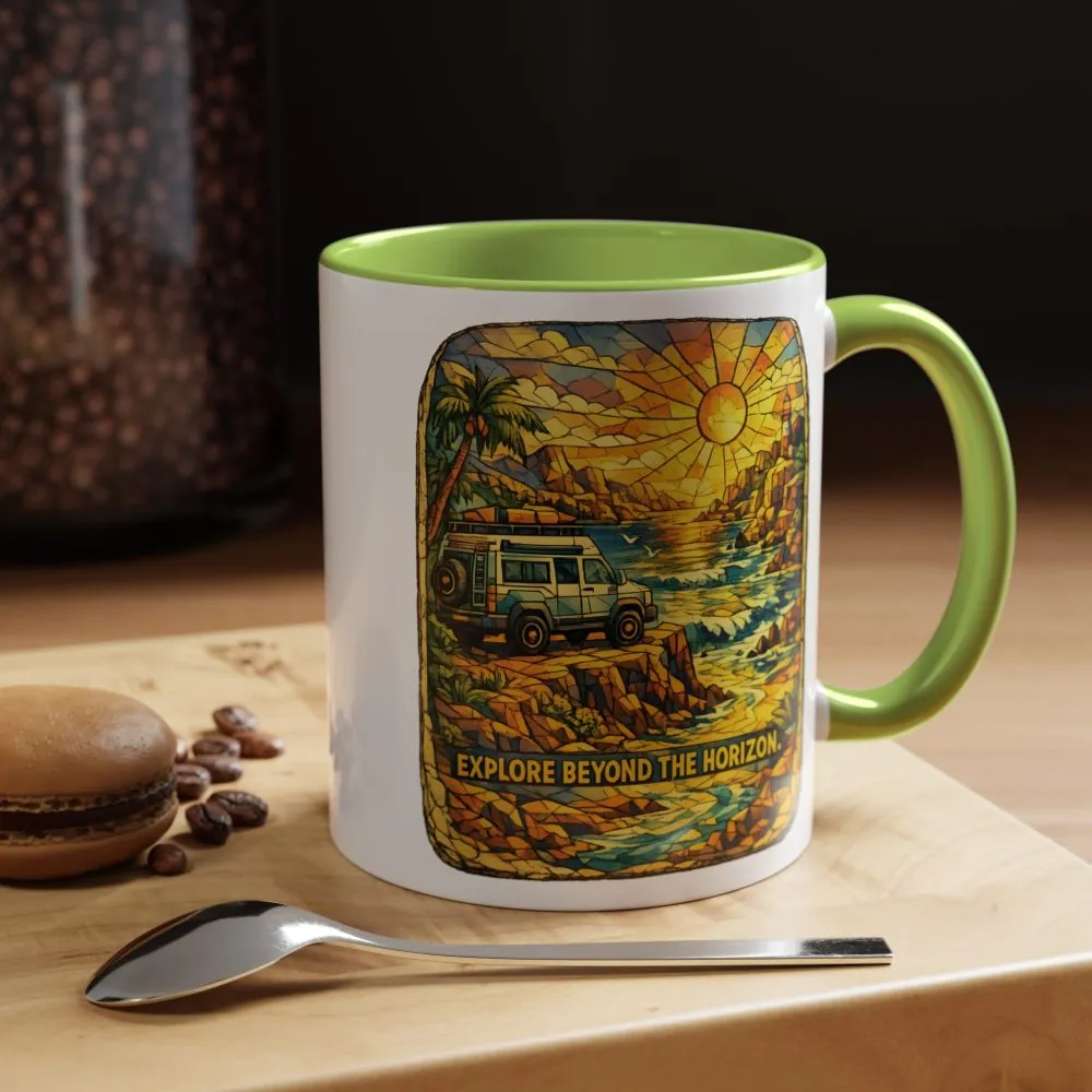 Accent Coffee Mug (11, 15oz) — "Explore Beyond The Horizon" Design Cubic-Line