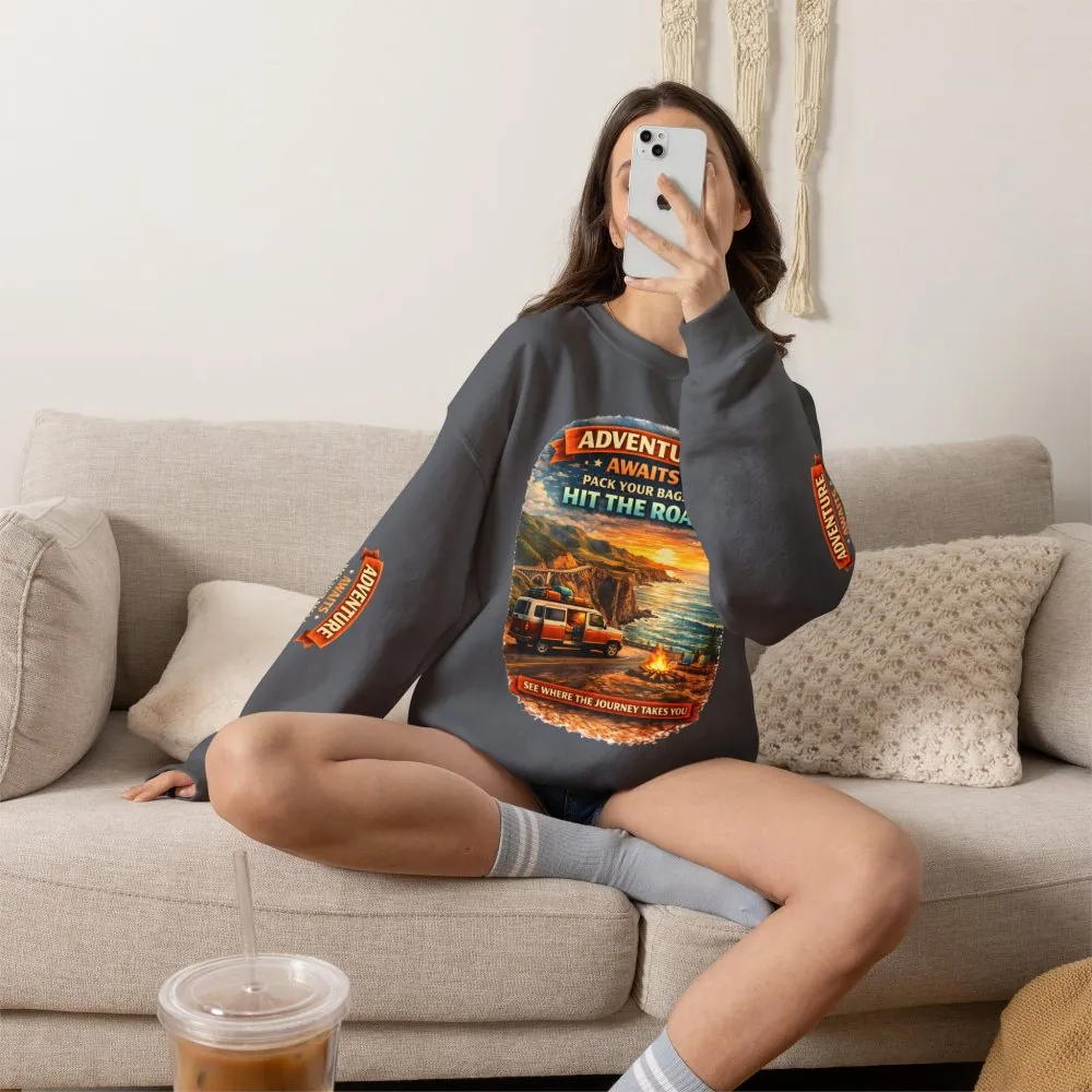 10899912834913940997_2048.jpeg Unisex Heavy Blend™ Crewneck Sweatshirt — "Adventure Awaits-Pack Your Bags" Design Scenic-Line