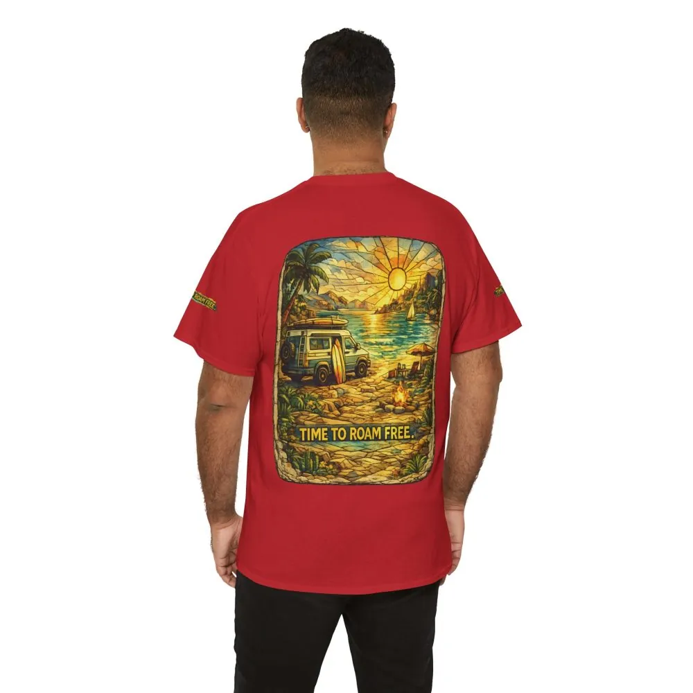 Unisex Heavy Cotton Tee — "Time To Roam Free" Design Cubic-Line
