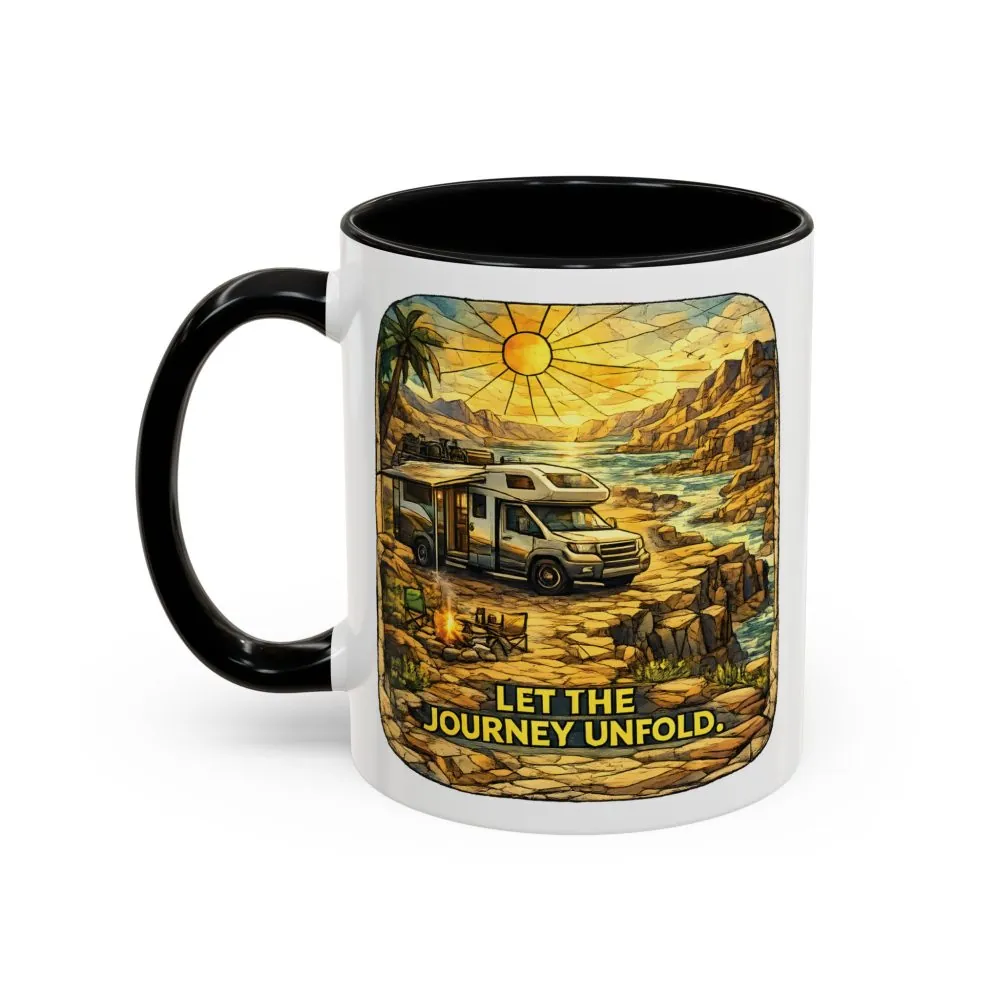 Accent Coffee Mug (11, 15oz) — "Let The Journey Unfold" Design Cubic-Line