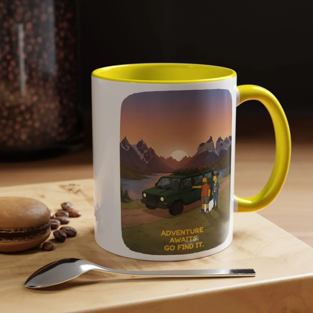 Accent Coffee Mug (11, 15oz) — "Adventure Awaits-Go Find It" Design Sitcom-Line