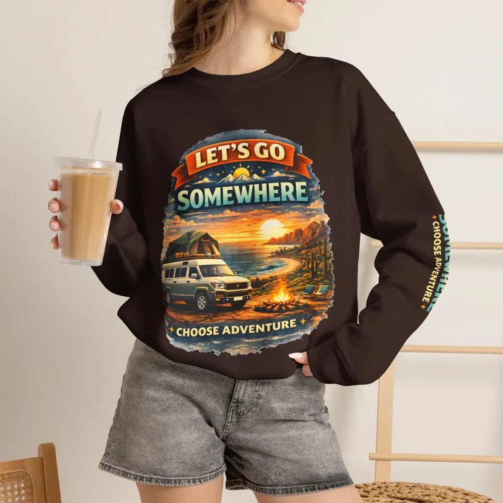 10923867713097268381_2048.jpeg Unisex Heavy Blend™ Crewneck Sweatshirt — "Lets Go Somewhere" Design Scenic-Line