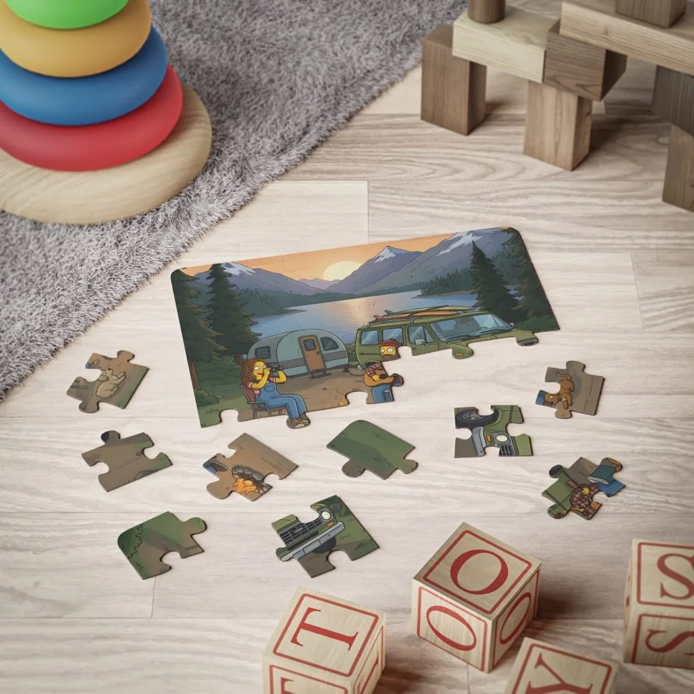 10931084591220586429_2048.jpeg Kids' 30‑Piece Camping Puzzle — Sunset Mountain Campfire Scene