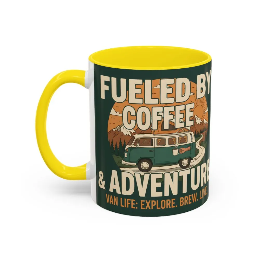 Accent Coffee Mug (11, 15oz) — "Fueled by Coffee & Adventure"