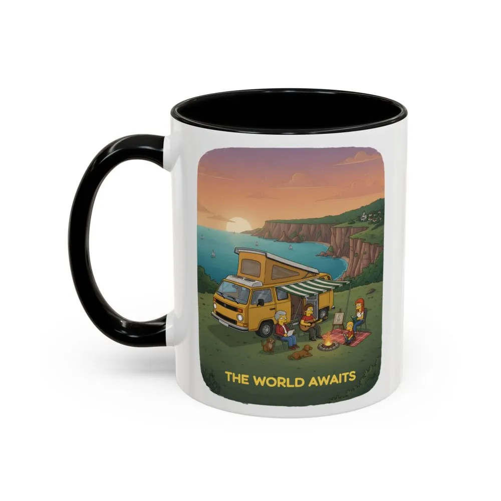 Accent Coffee Mug (11, 15oz) — "The World Awaits" Design Sitcom-Line
