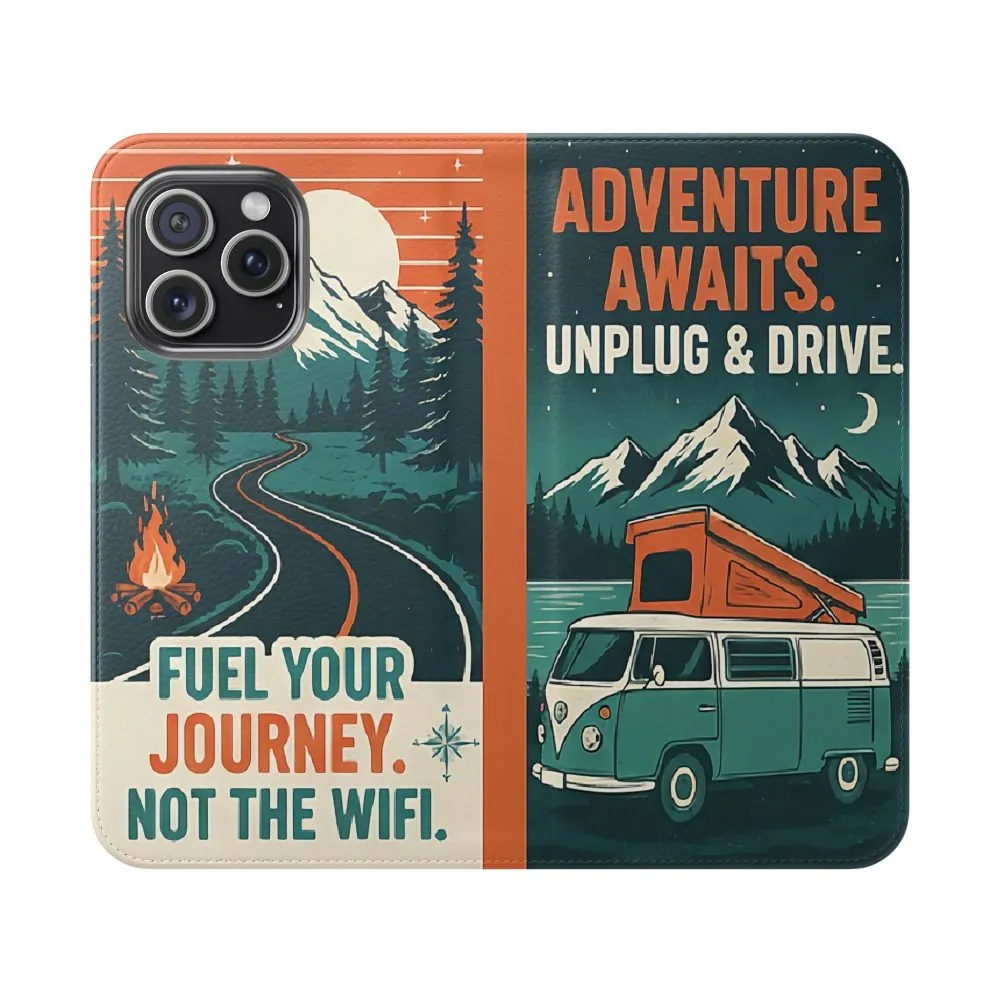 Flip Phone Case — "Adventure Awaits, Fuel Your Journey, Not the WiFi" Wallet Cover