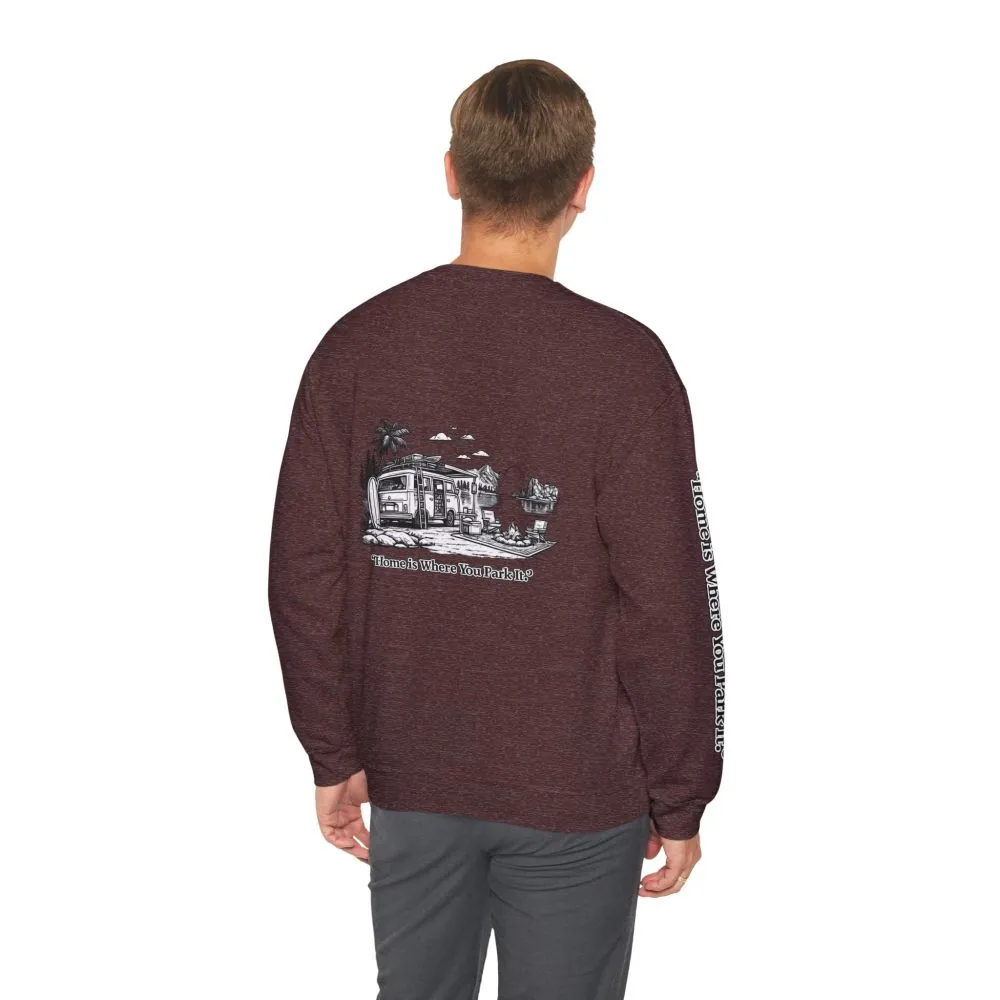 10966540364216418553_2048.jpeg Unisex Heavy Blend™ Crewneck Sweatshirt — "Home Is Where You Park It" Design Minimal-Line