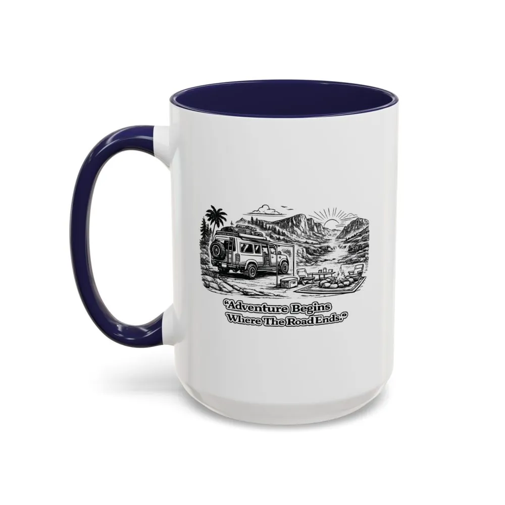 10966989529172166299_2048.jpeg Accent Coffee Mug (11, 15oz) — "Adventure Begins Where The Road Ends" Design Minimal-Line
