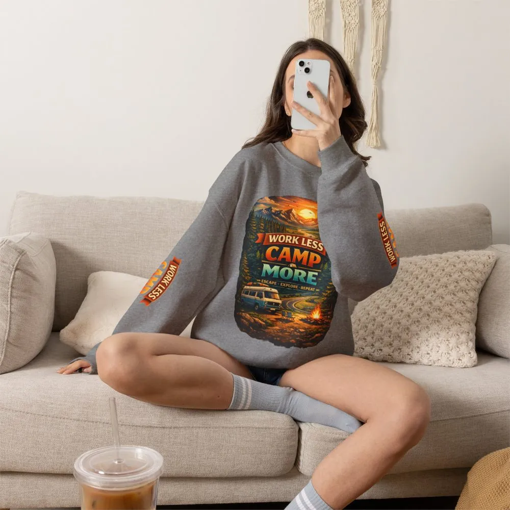 1096988808018221583_2048.jpeg Unisex Heavy Blend™ Crewneck Sweatshirt — "Work Less-Camp More" Design Scenic-Line