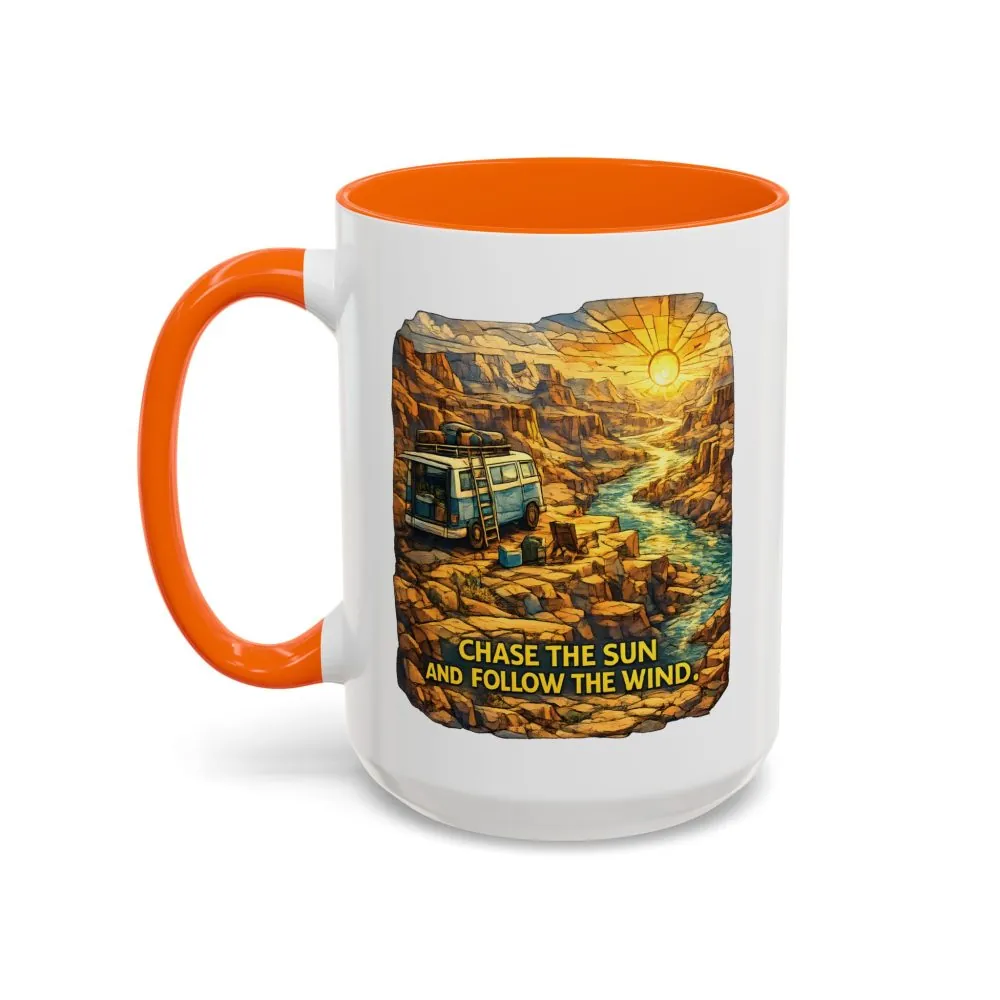 10999581220249920506_2048.jpeg Accent Coffee Mug (11, 15oz) — "Chase The Sun And Follow The Wind" Design Cubic-Line