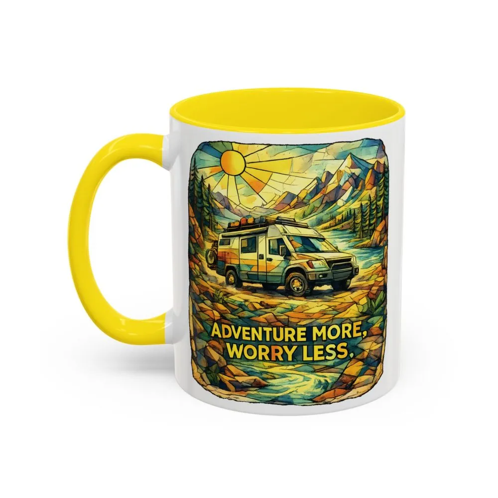 Accent Coffee Mug (11, 15oz) — "Adventure More Worry Less" Design Cubic-Line