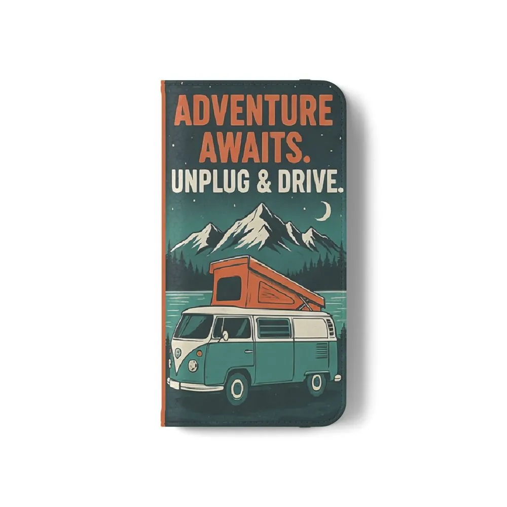 Flip Phone Case — "Adventure Awaits, Fuel Your Journey, Not the WiFi" Wallet Cover
