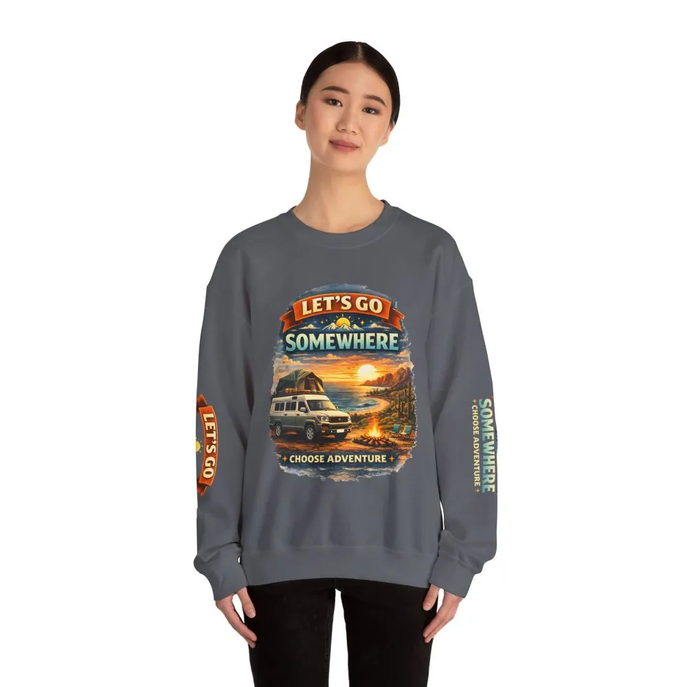 11010401342976697869_2048.jpeg Unisex Heavy Blend™ Crewneck Sweatshirt — "Lets Go Somewhere" Design Scenic-Line