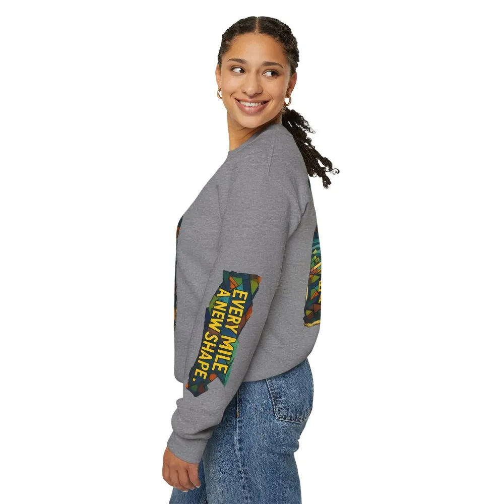 Unisex Heavy Blend™ Crewneck Sweatshirt — "Every Mile A New Shape" Design Cubic-Line