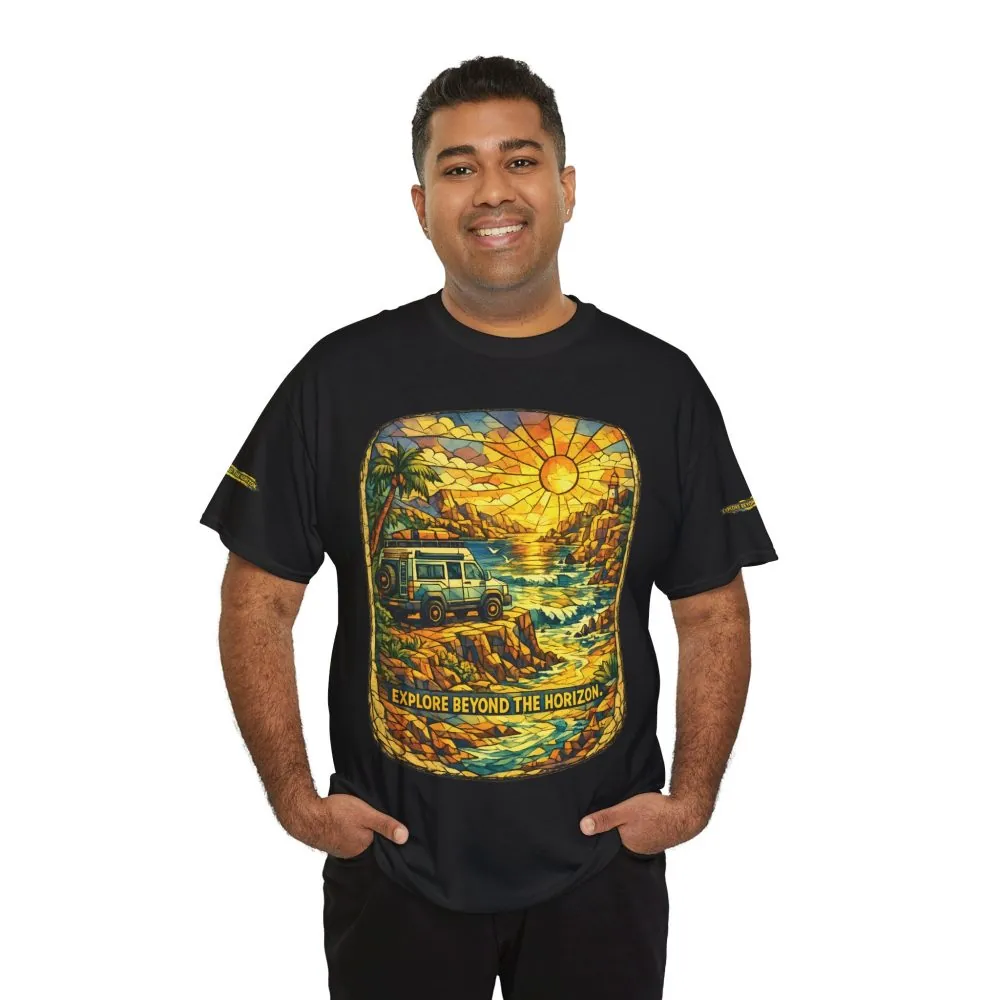 11024770715473703150_2048.jpeg Unisex Heavy Cotton Tee — "Explore Beyond The Horizon" Design Cubic-Line