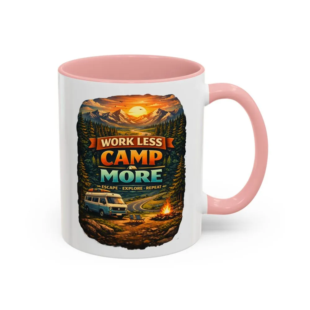 Accent Coffee Mug (11, 15oz) — "Work Less-Camp More" Design Scenic-Line