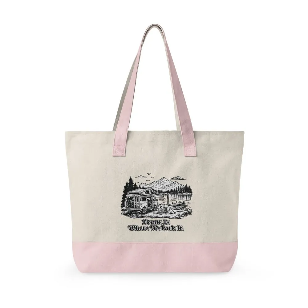 Zippered Canvas Tote — "Home Is Where You Park It" (Design Minimal-Line)