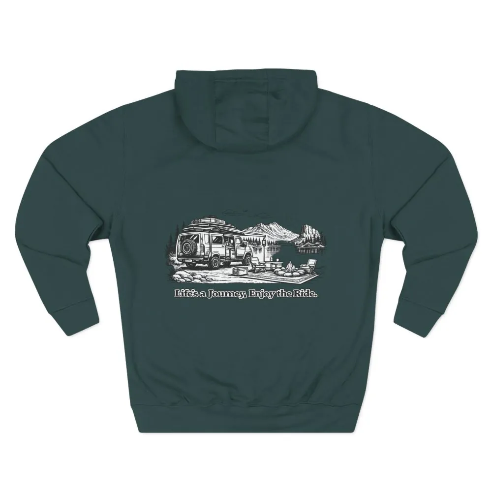 Three-Panel Fleece Hoodie - "Lifes A Journey,Enjoy The Ride" Design Minimal-Line